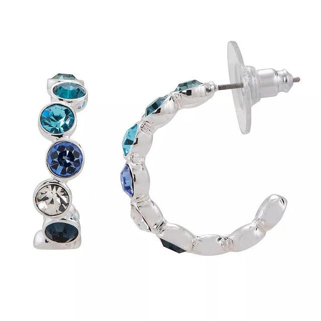 City Luxe Silver Tone Blue Gradient Crystal C-Hoop Earrings, Womens, Silver Tone Blue Team Product Image