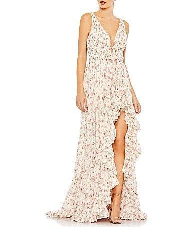 Womens Floral V-Neck Ruffled Gown Product Image