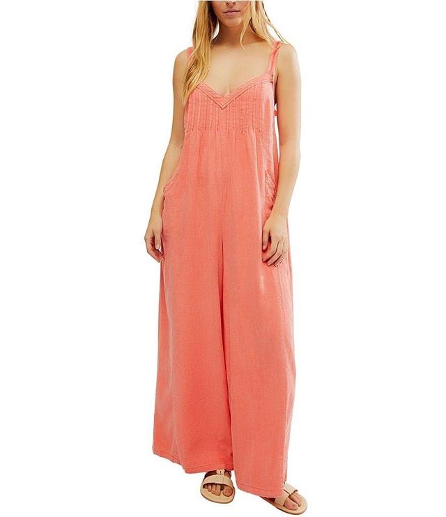 Free People Drifting Dreams Sweetheart Neck Sleeveless Side Pocket Open Back Wide Leg Jumpsuit Product Image