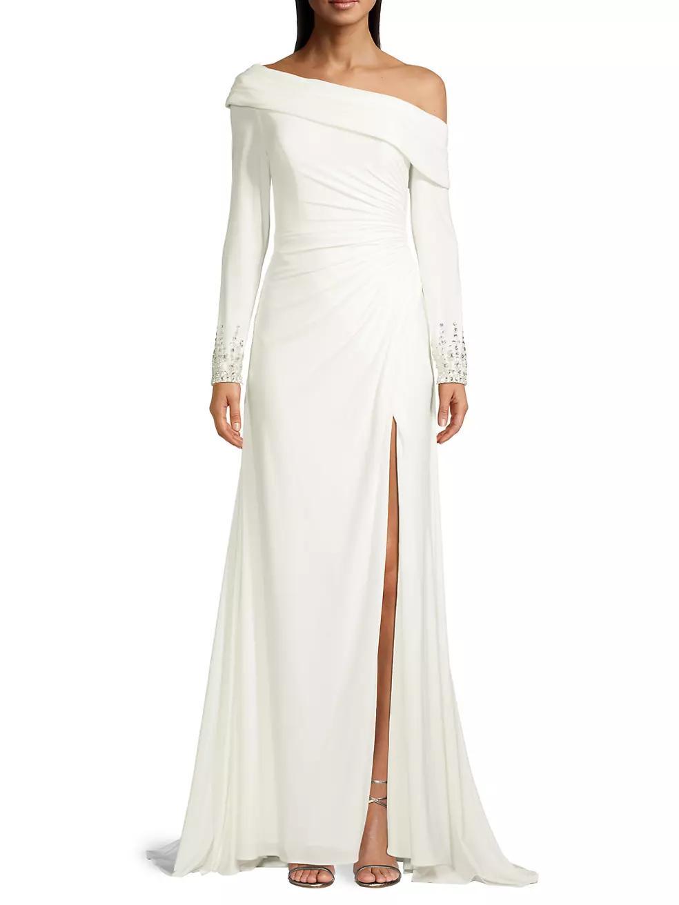 One-Shoulder Jersey Ruched Side Slit Gown Product Image