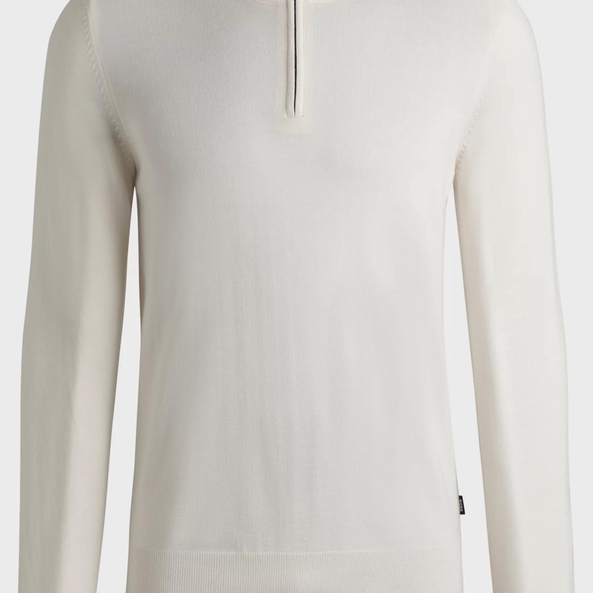 Boss Regular-Fit Zip-Neck Sweater in Virgin Wool - White product image