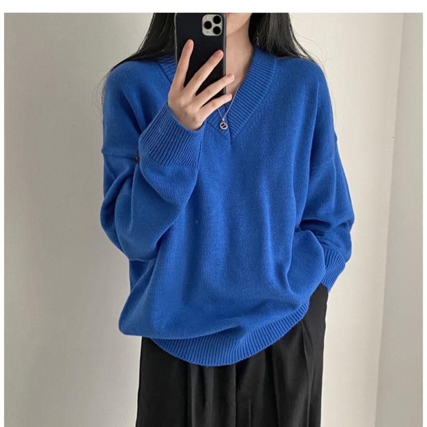 V-Neck Plain Sweater Product Image