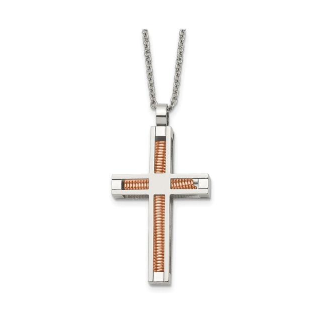 Chisel Polished Rose Ip-plated Cross Pendant on a Cable Chain Necklace Product Image