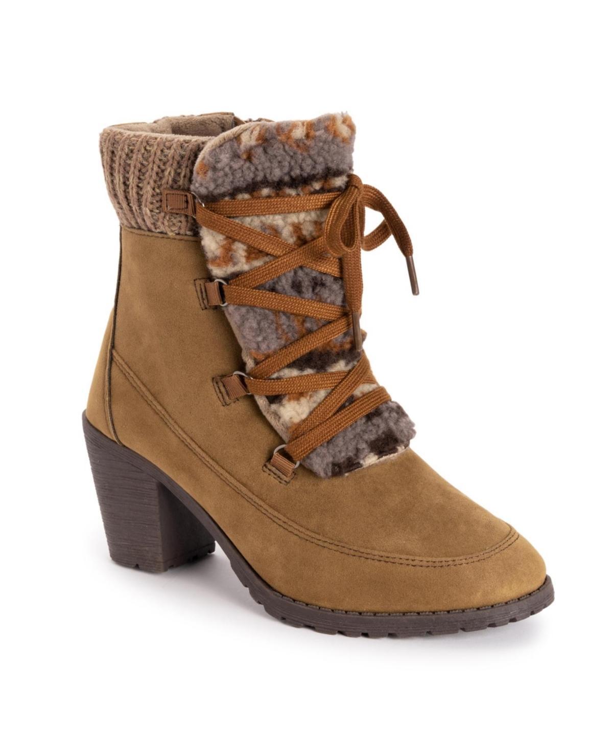 MUK LUKS Lacy Lilah Womens Heeled Ankle Boots Brown Product Image