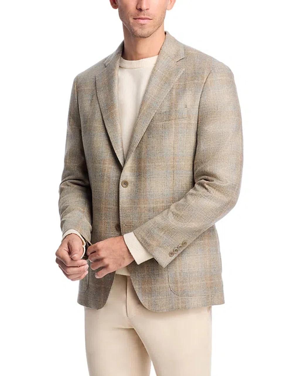 VINCE Cashmere Plaid Unstructured Slim Fit Sport Coat In Beige/grey Product Image