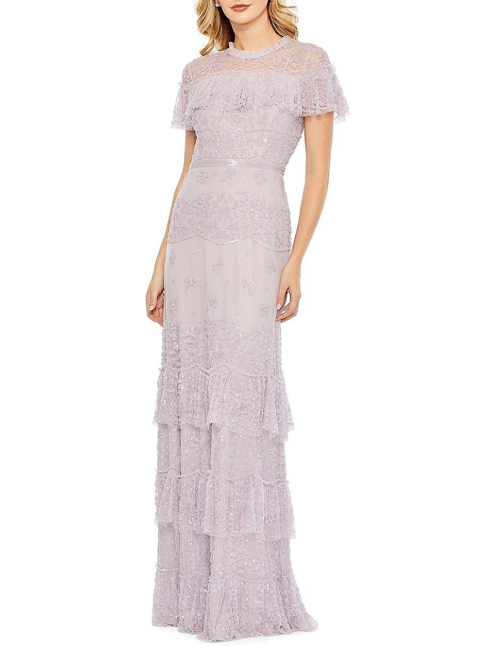 Womens Floral Sequined Tiered Column Gown Product Image