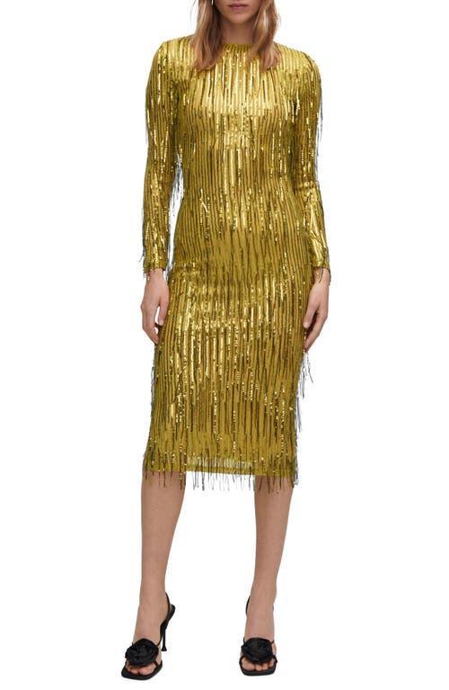 MANGO Sequin & Bead Fringe Long Sleeve Dress Product Image