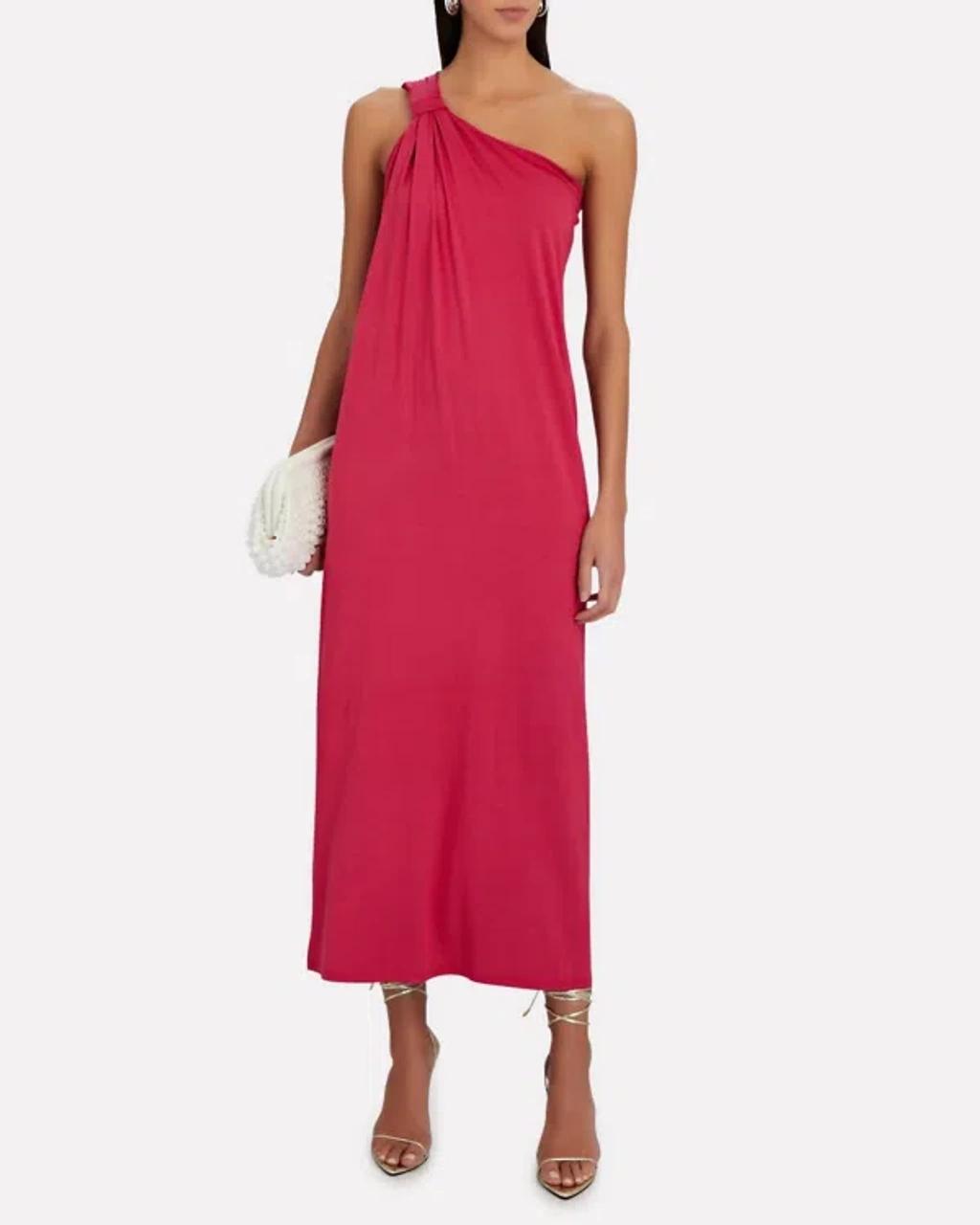 One-shoulder Maxi Dress In Fuschia Pink Product Image