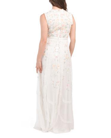 Floral Embroidered Ruffle Detail Gown for Women Product Image