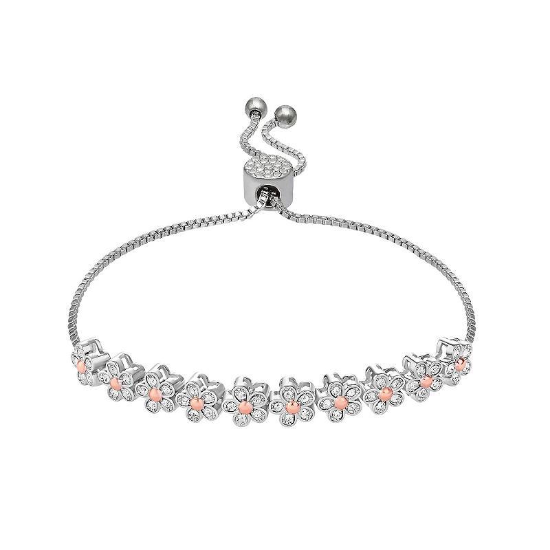 Brilliance Two Tone Crystal Flowers Bracelet, Womens Two Tone Pink Clear Product Image