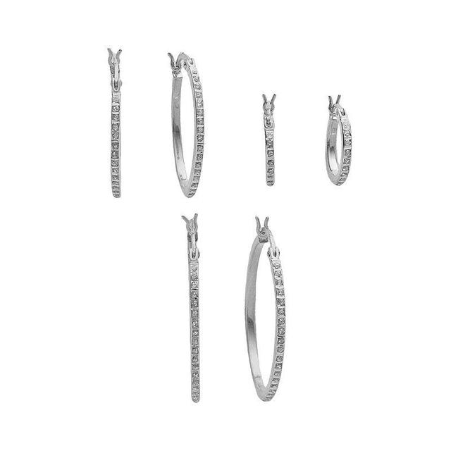 Diamond Mystique Platinum Over Silver Diamond Accent Hoop Earring Set, Womens, Sterling Product Image