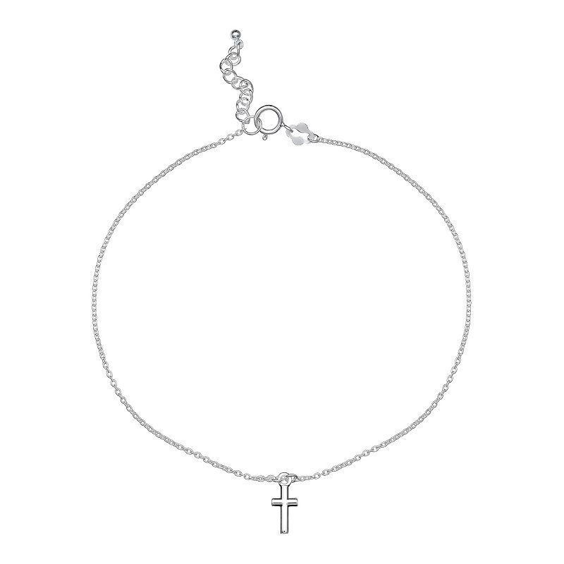 PRIMROSE Polished Oxidized Sterling Silver Cross Drop Anklet, Womens Product Image