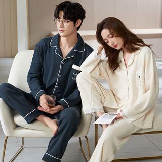 Couple Matching Loungewear Set : Long-Sleeve Pocket Top + Pants Product Image