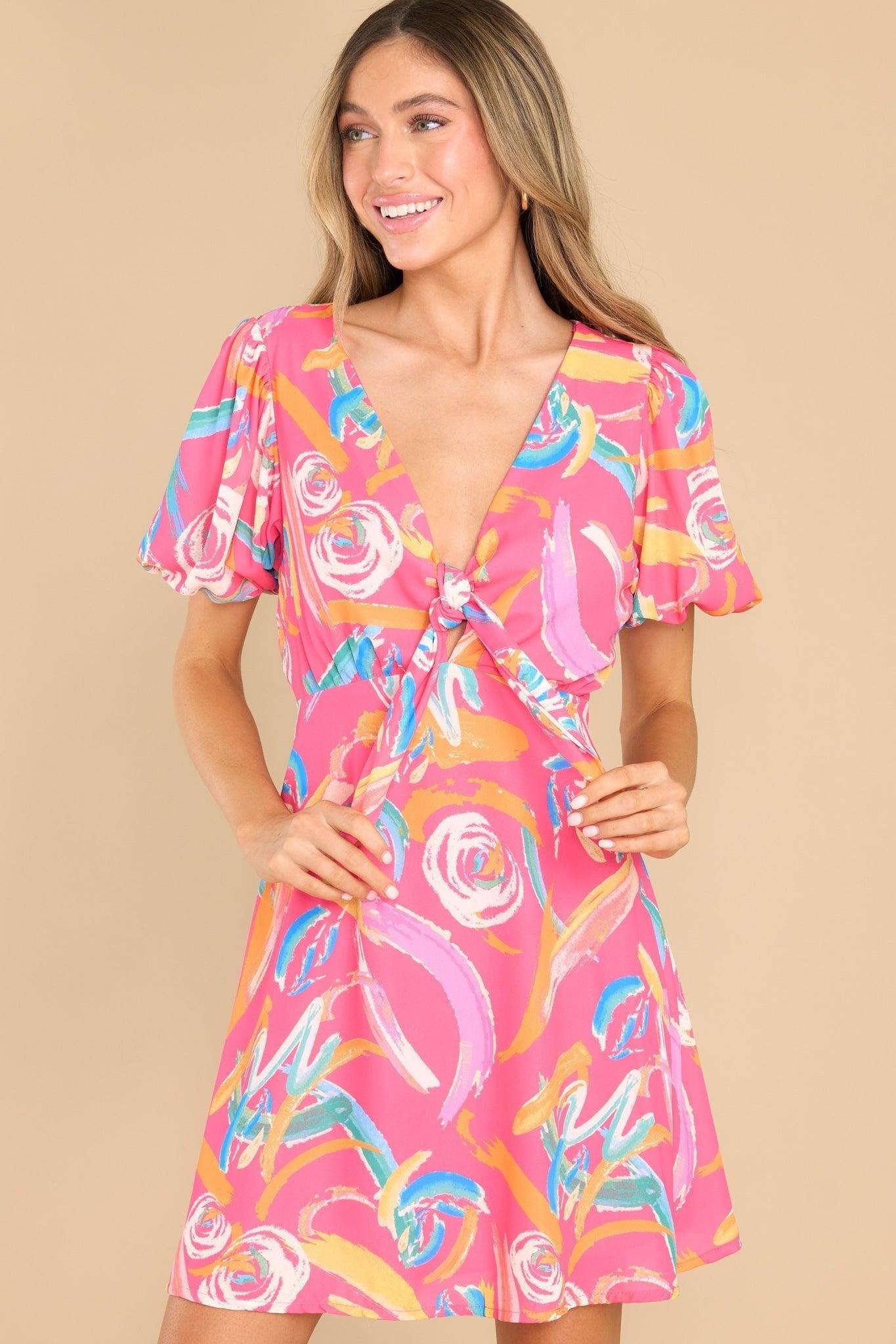 Sunset Cocktails Pink Multi Print Dress Product Image