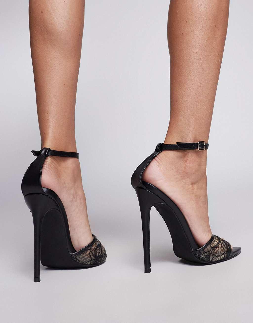 Simmi London Eavie lace heeled sandal in black Product Image