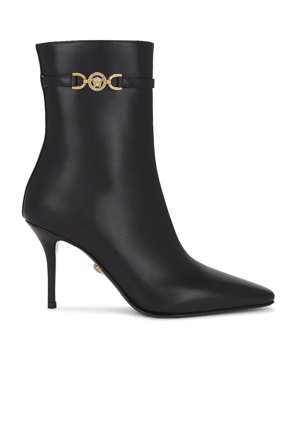 VERSACE Calf Leather Booties in Black Product Image