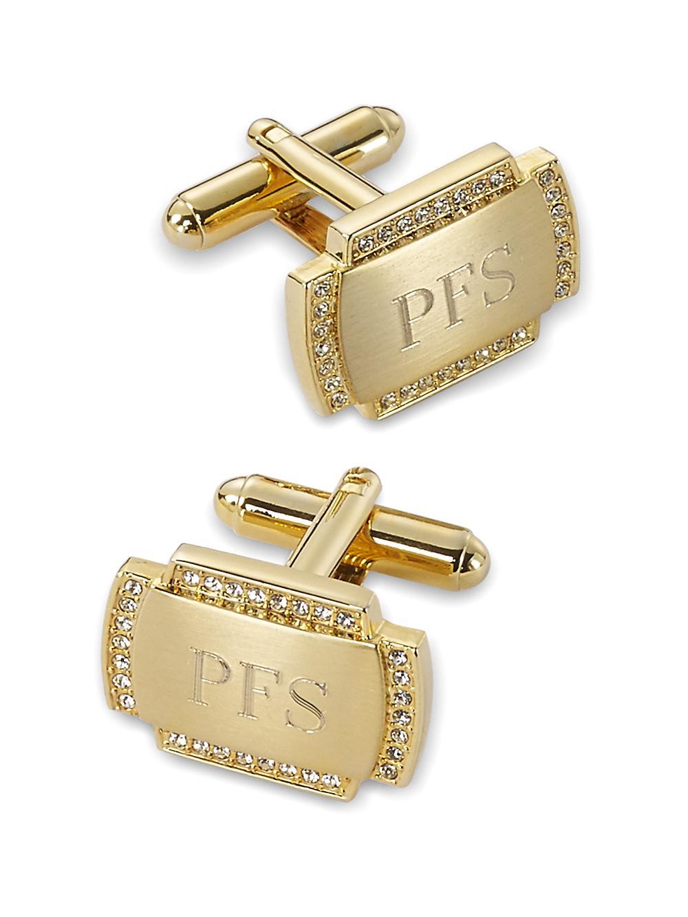 Crystal Border Engravable Cufflinks - Gold Product Image