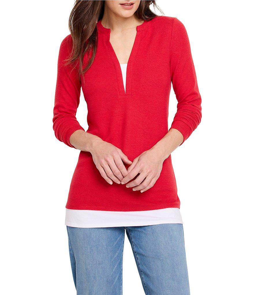 NIC + ZOE Cozy Mix Media Jersey Split Neck Long Sleeve Layer Top product image