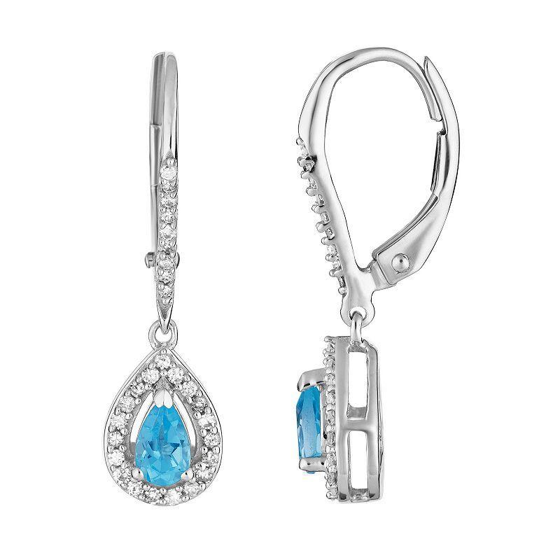 10k White Gold Swiss Blue Topaz & 1/5 Carat T.W. Diamond Teardrop Earrings, Womens Product Image