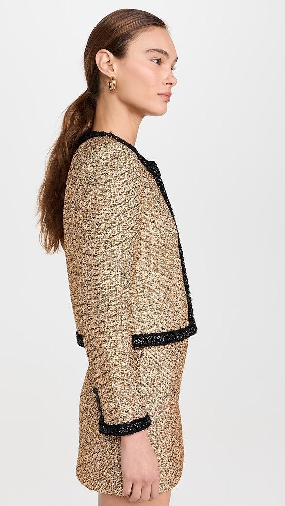 alice + olivia Landon Cropped Box Jacket with Embellished Trim | Shopbop Product Image