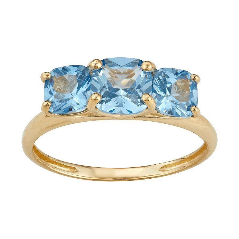 Designs by Gioelli 10k Gold 3-Stone Cushion Ring, Womens Created Aquamarine Product Image