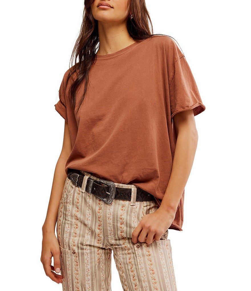 Free People Nina Short Sleeve Raw Edge Crew Neck Boxy Tee Shirt Product Image