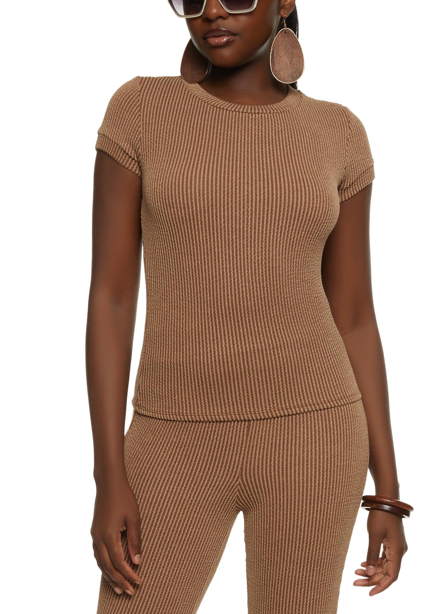 Womens Ribbed Crew Neck Top Product Image