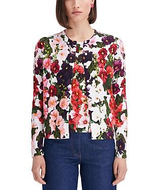 Oscar de la Renta Hollyhock Print Cotton Blend Cardigan Product Image