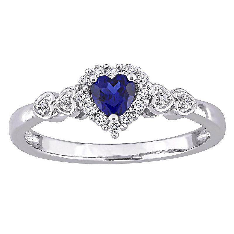 Stella Grace Sterling Silver Lab-Created Blue & White Sapphire Heart Halo Ring, Womens Product Image