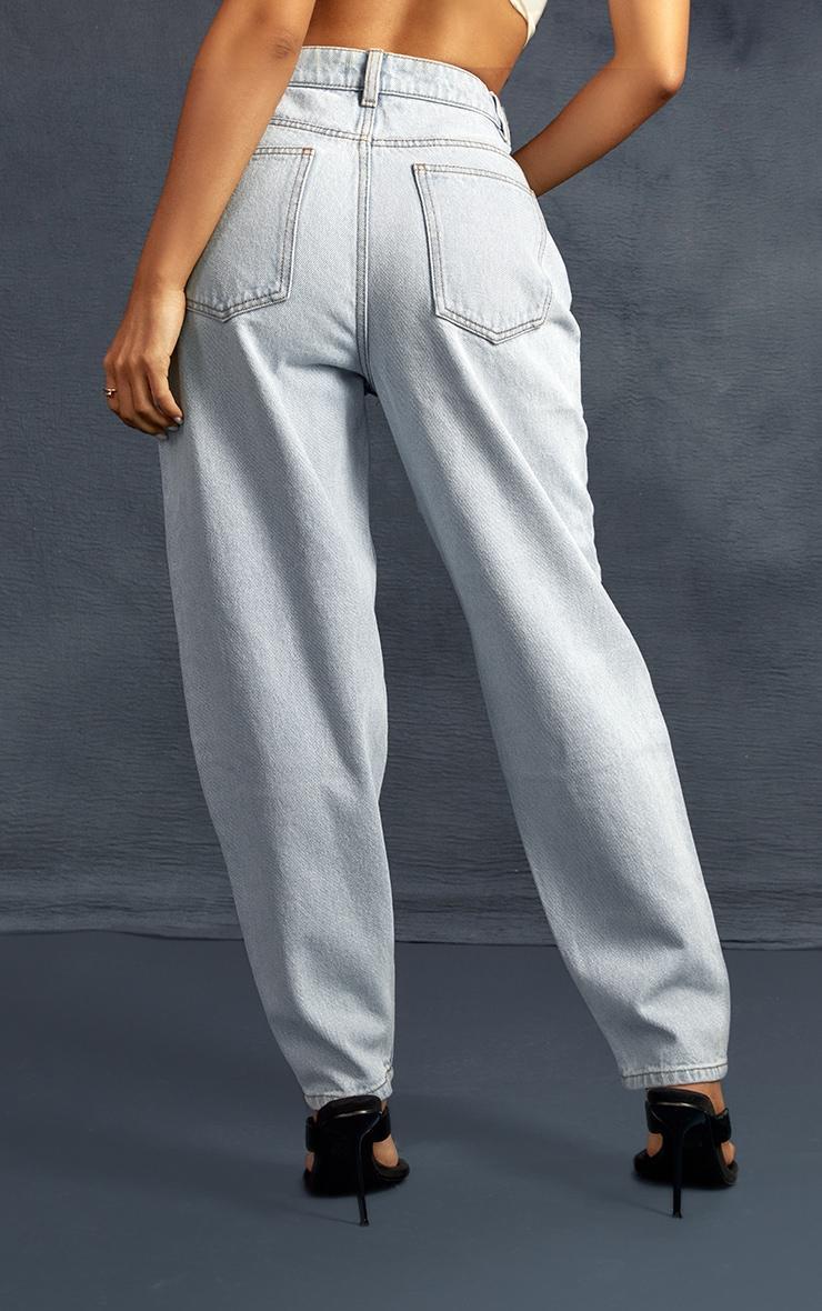 PRETTYLITTLETHING Petite Light Blue Wash High Rise Mom Jeans Product Image