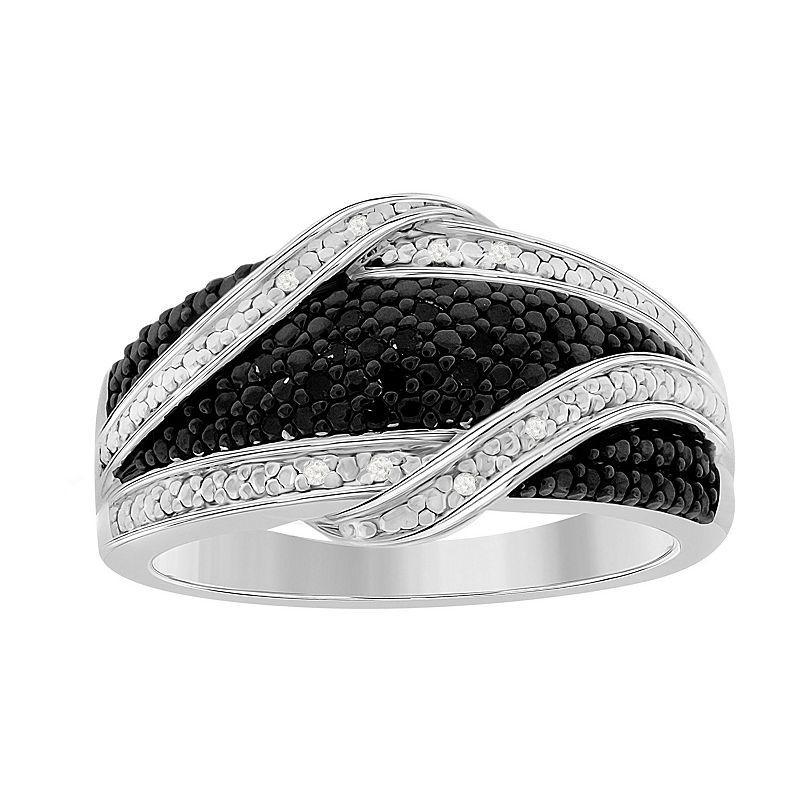 Sterling Silver 1/10 Carat T.W. Black & White Diamond Wrap Ring, Womens Silver Tone Product Image