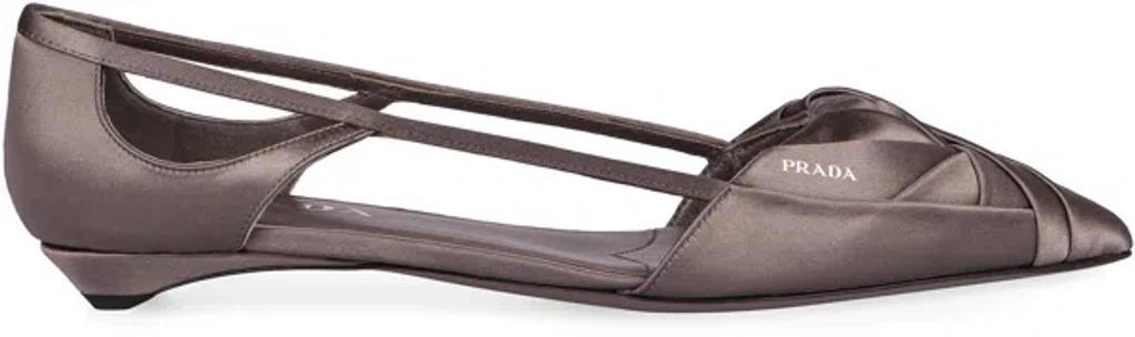 PRADA Satin Ballet Flats In Grey Product Image