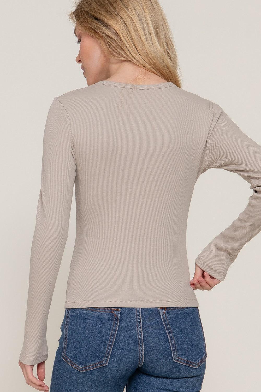 Long Sleeve Crew Neck Knit Rib Tee Product Image