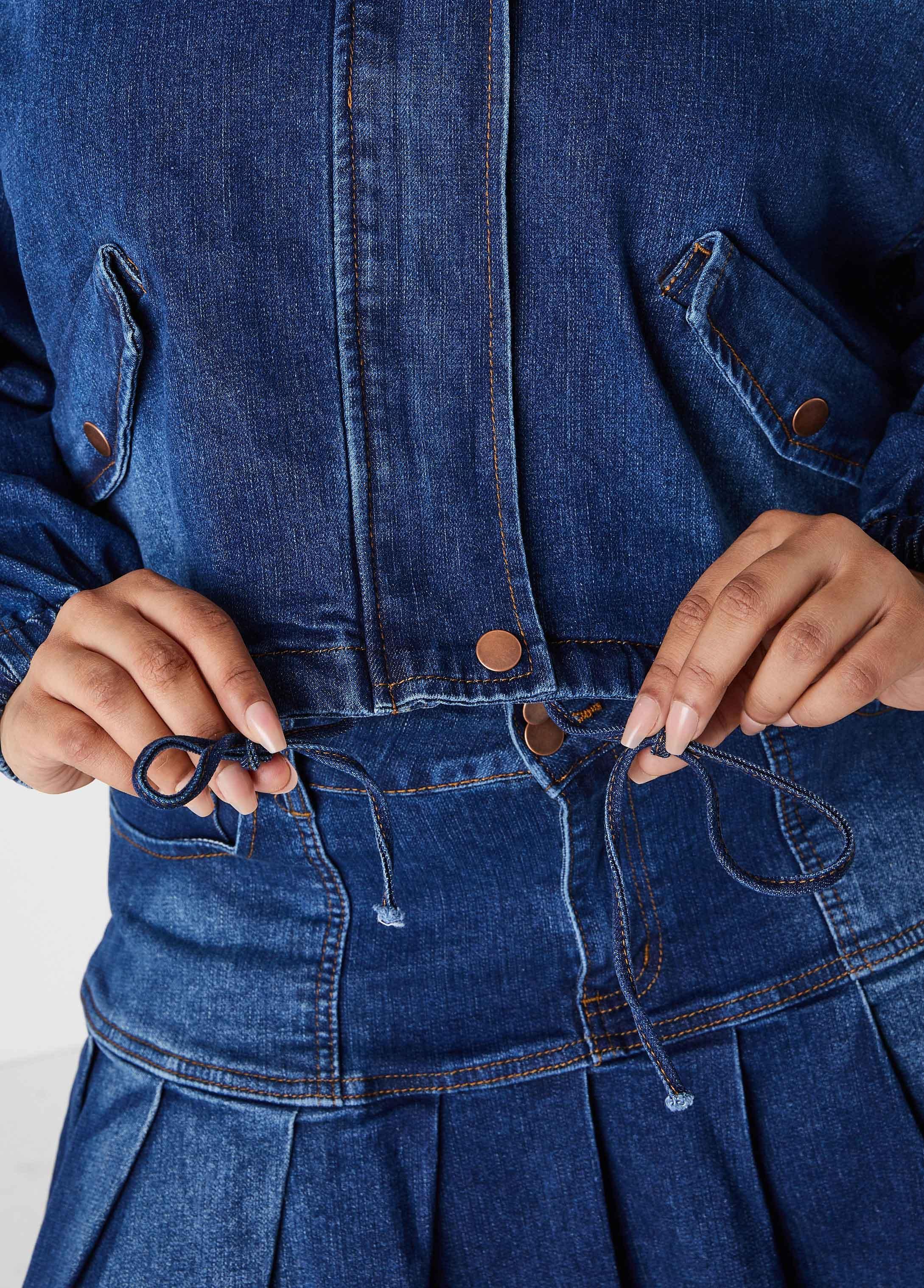 Cropped Drawstring Denim Jacket Product Image