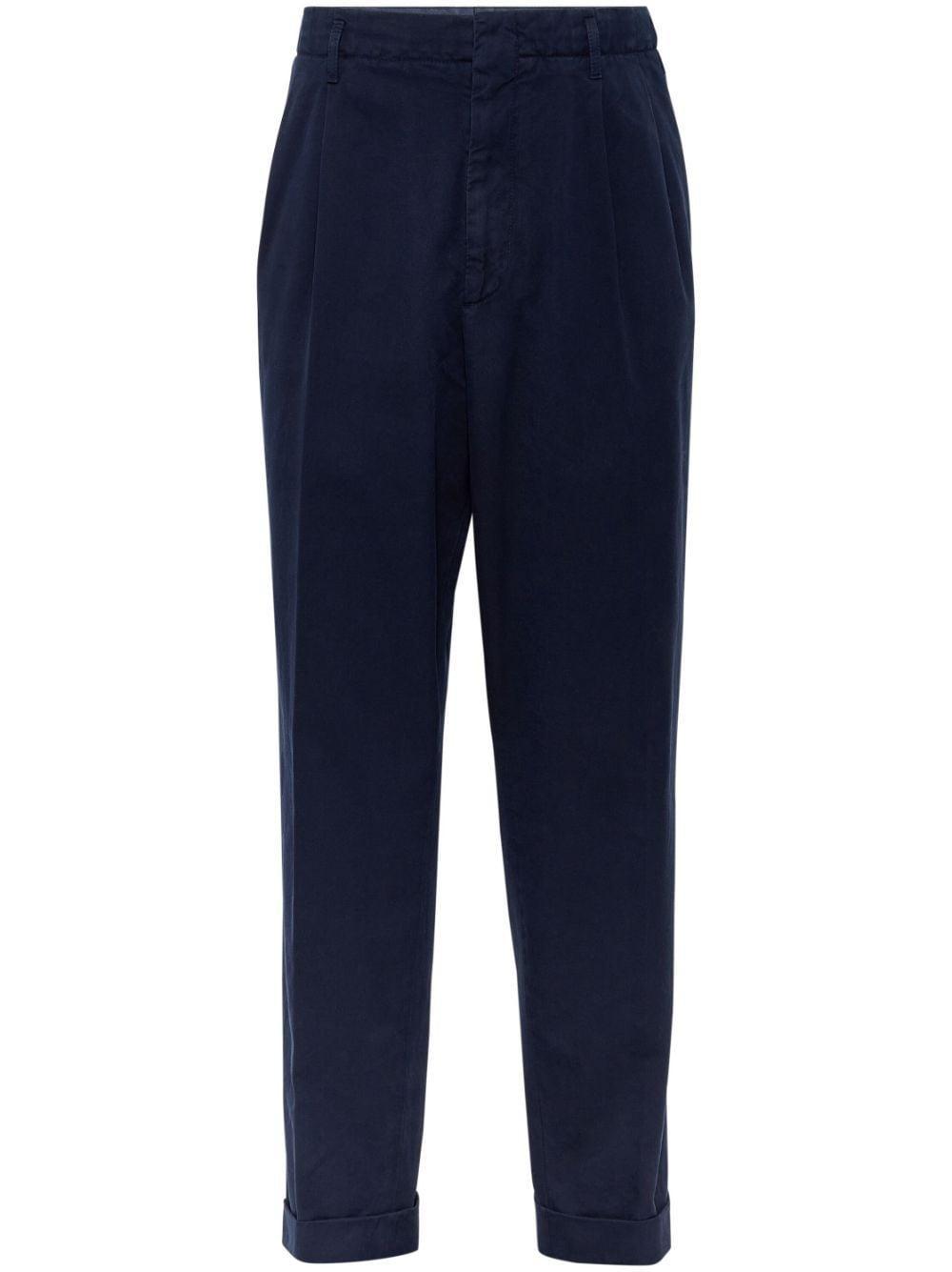 Pressed-crease Cotton Trousers In Blau Product Image