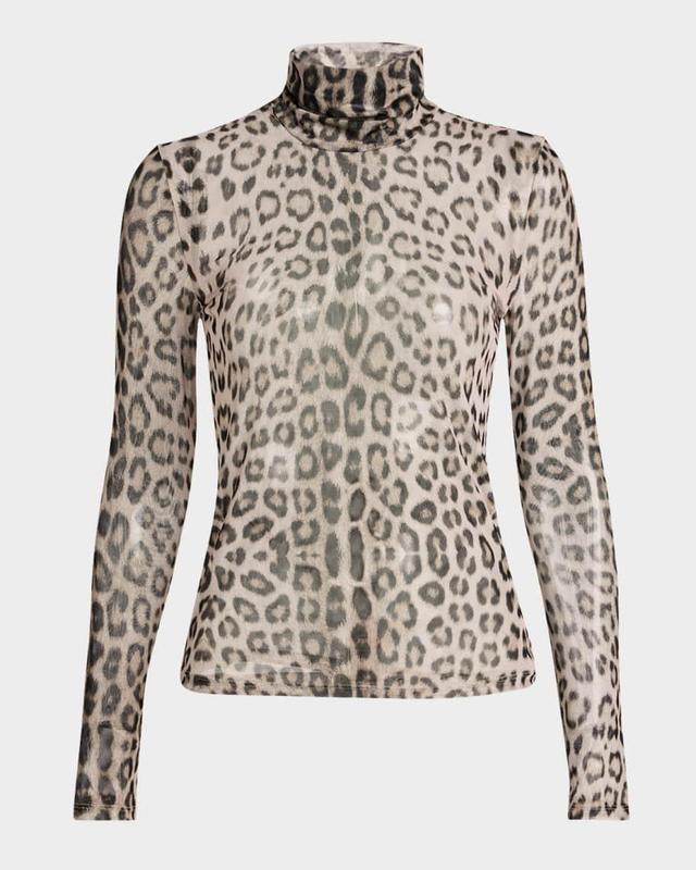 Tyla Leopard Mesh Turtleneck Top Product Image