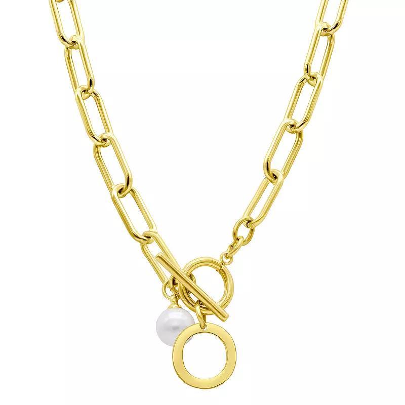 Adornia 14k Gold Plated Freshwater Cultured Pearl Initial Toggle Necklace, Womens Product Image