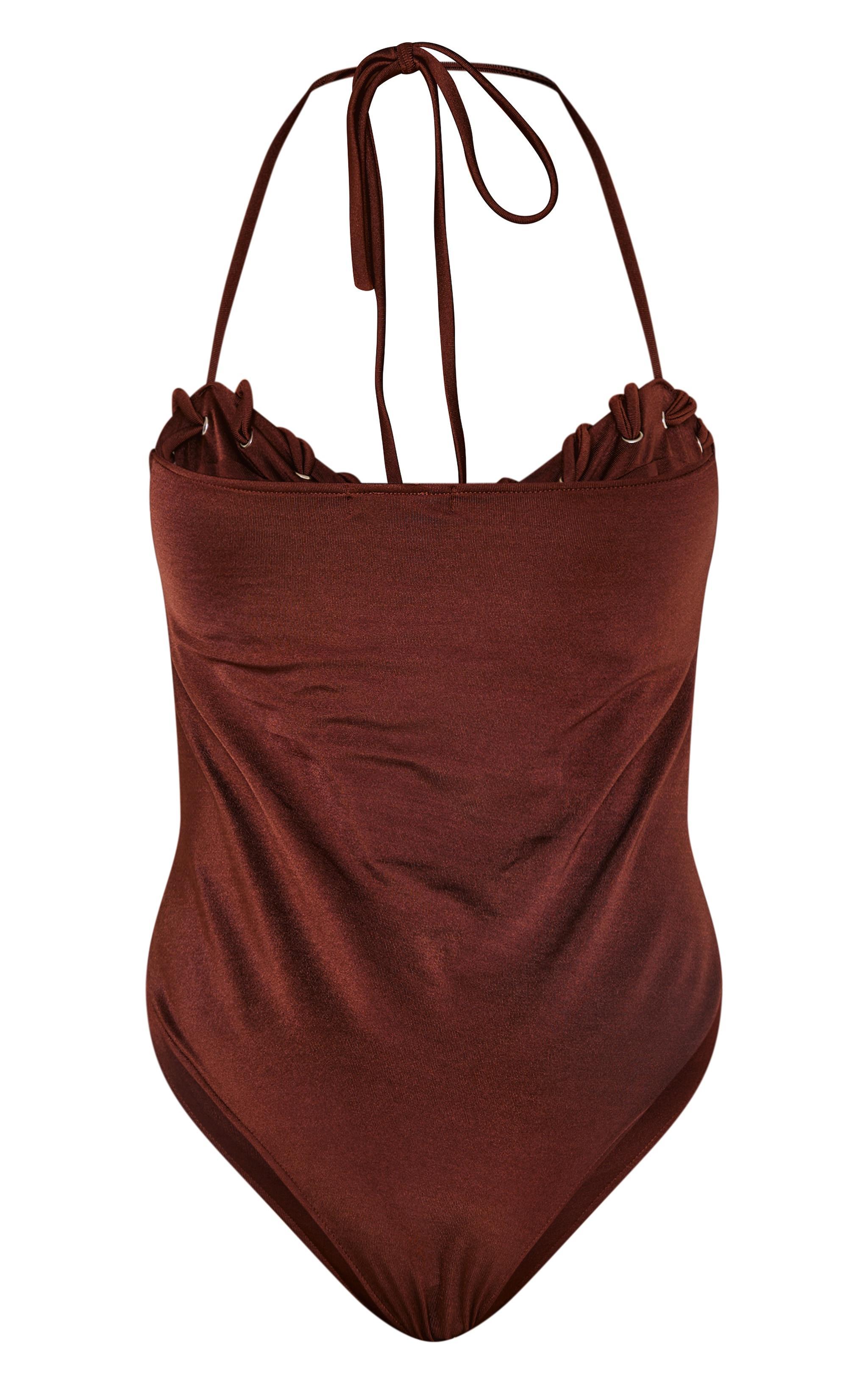 Chocolate Underwired Laced Cup Swimsuit Product Image