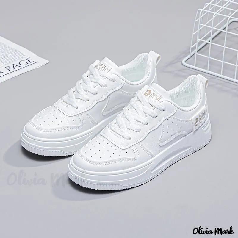 Olivia Mark – White Sneakers with Increased Heel Support and Thick Soles for Sports and Casual Wear Product Image