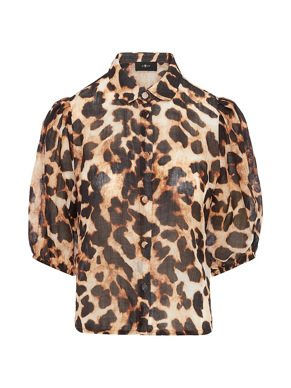 Womens Leopard Puff Sleeve Blouse product image