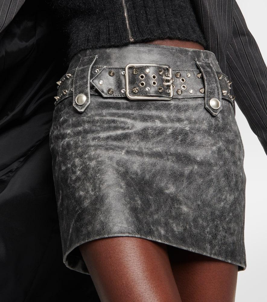 ALESSANDRA RICH Belted Embellished Leather Miniskirt In Black Product Image