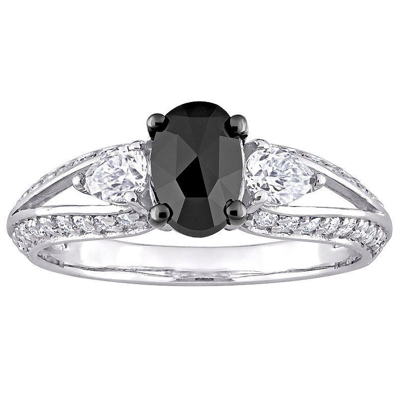 Stella Grace 10k White Gold 3/4 Oval Black Diamond & 9/10 Carat T.W. Lab-Created Moissanite Engagement Ring, Womens Multicolor Product Image