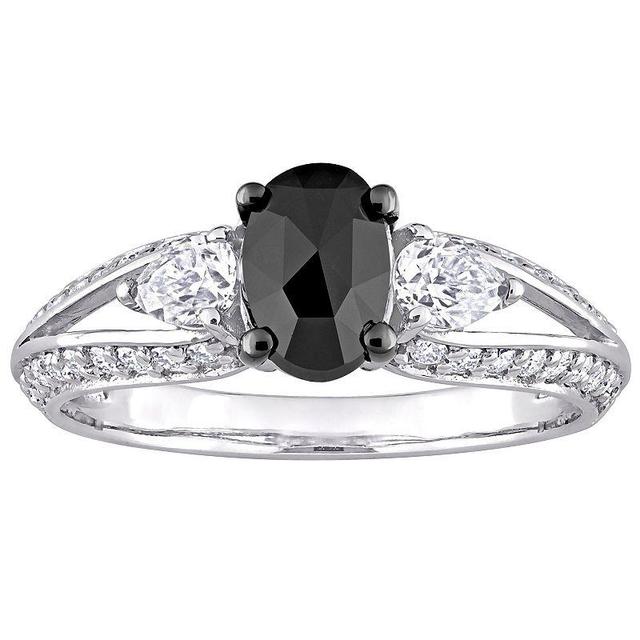 Stella Grace 10k White Gold 3/4 Oval Black Diamond & 9/10 Carat T.W. Lab-Created Moissanite Engagement Ring, Womens Product Image