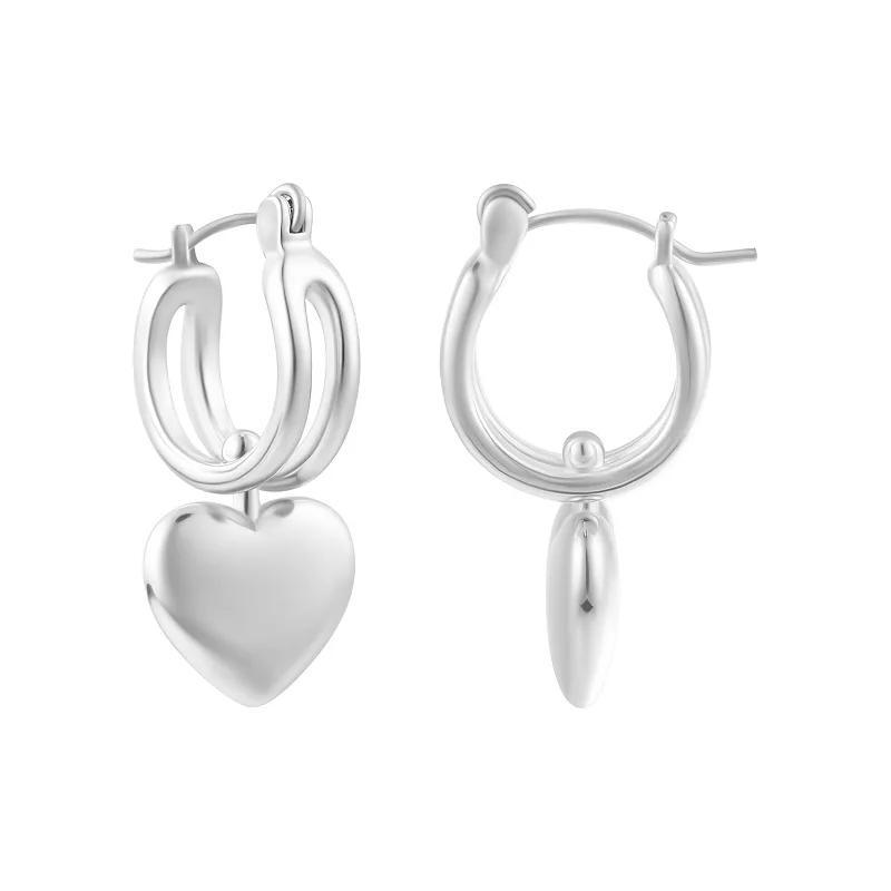 Adornia Silver Tone Heart Huggie Hoop Earrings, Womens Product Image