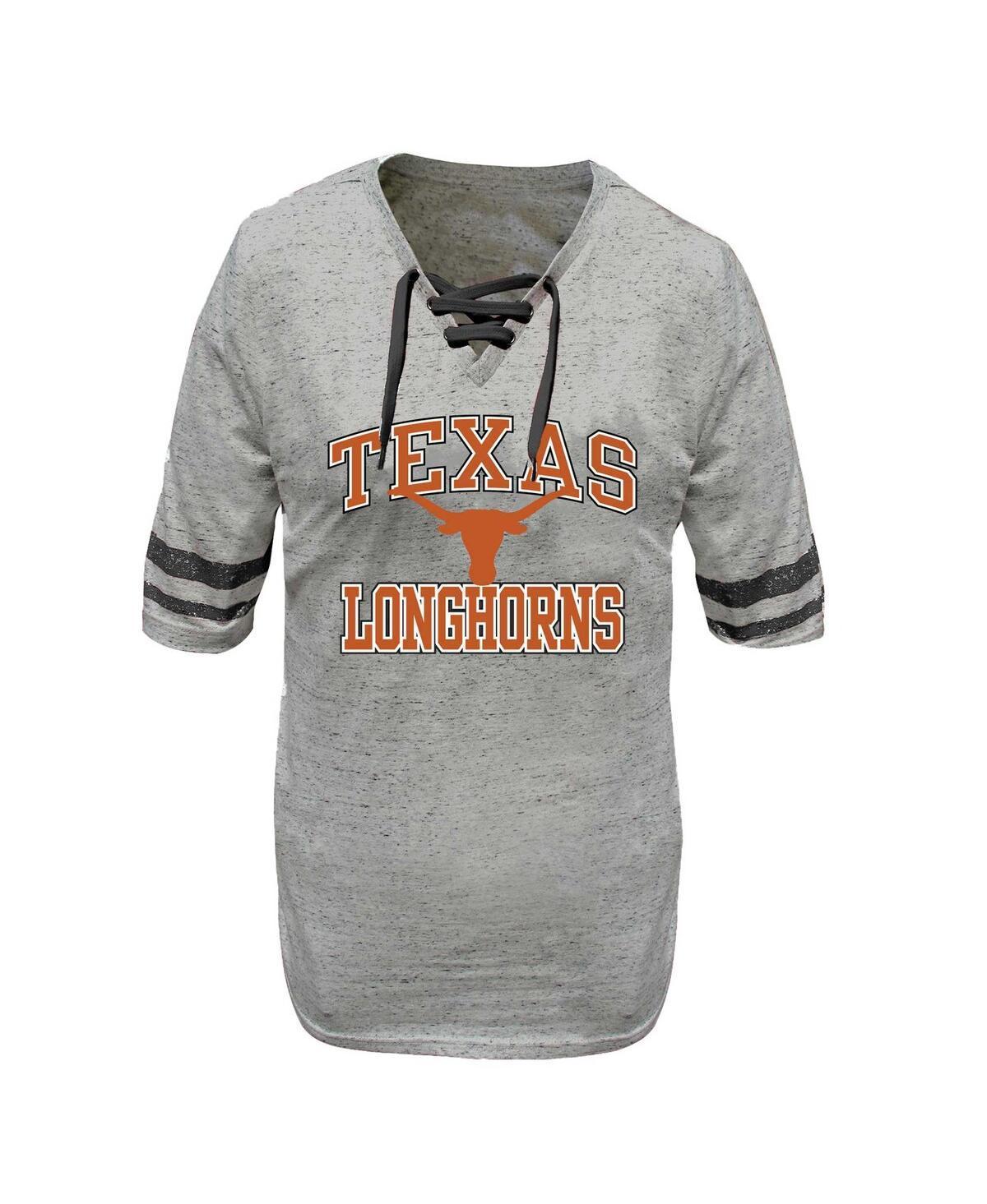 Womens Profile Heather Gray Texas Longhorns Plus Size Striped Lace-Up V-Neck T-Shirt Product Image