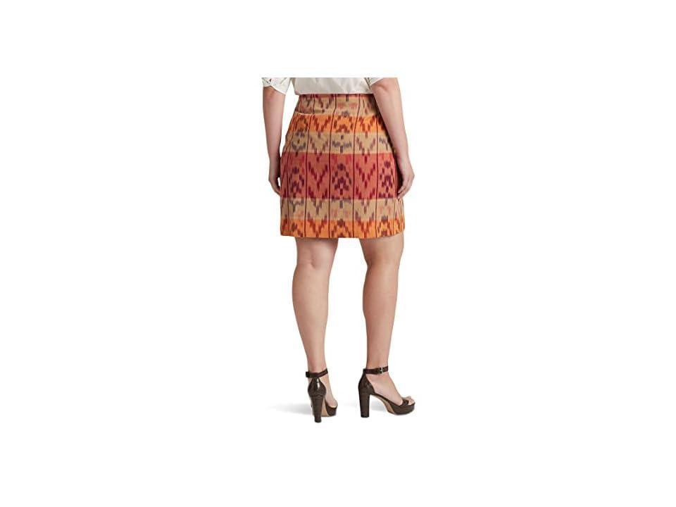 LAUREN Ralph Lauren Plus Size Geo-Motif Cotton-Linen Wrap Skirt (Berry Multi) Women's Skirt Product Image