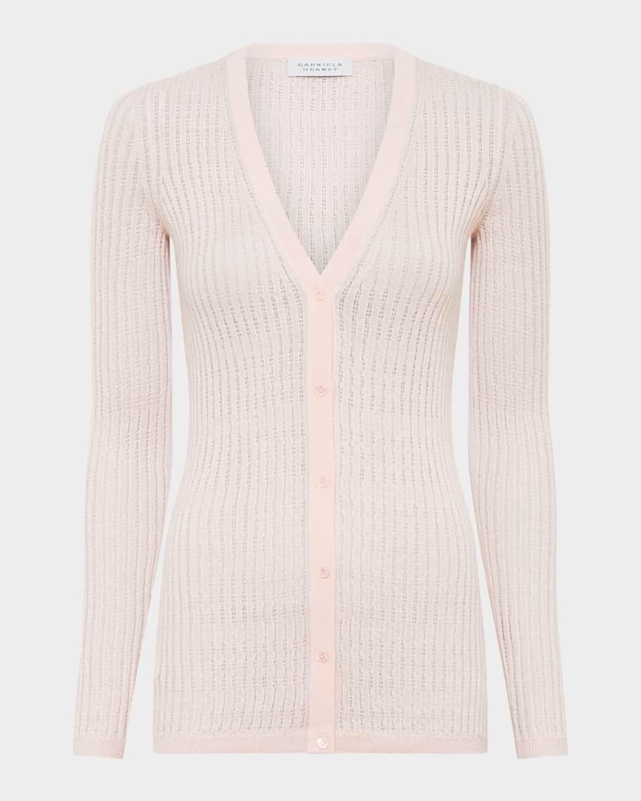 Emma V-Neck Cashmere-Silk Pointelle Knit Cardigan Product Image