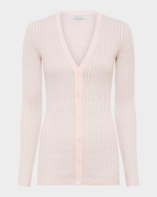 Emma V-Neck Cashmere-Silk Pointelle Knit Cardigan Product Image