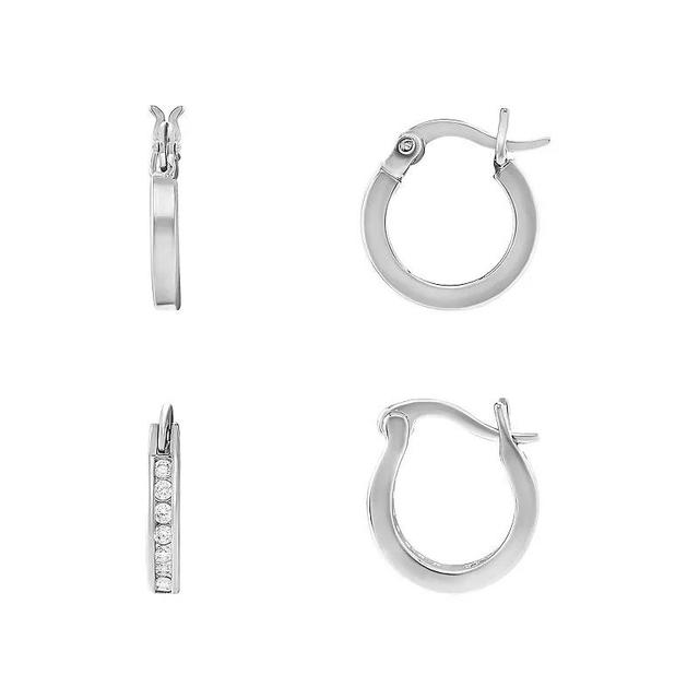 PRIMROSE Silver Tone Polished & Cubic Zirconia Hoop Earrings Set, Womens Product Image