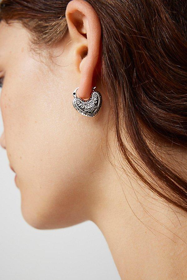 Etched Heart Hoop Earring Womens at Urban Outfitters Product Image